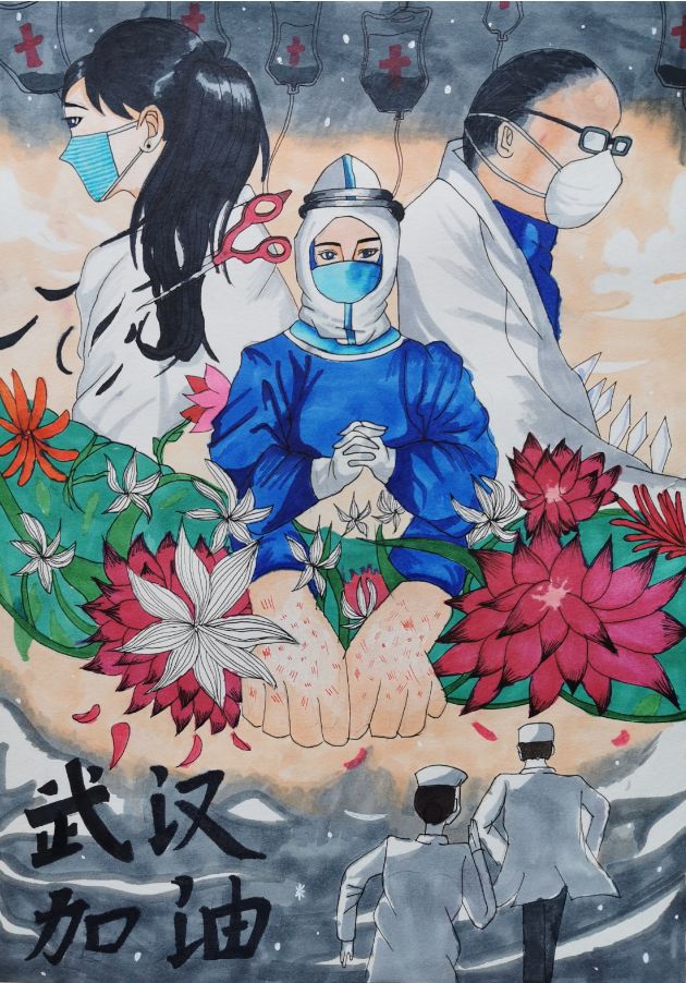 抗击疫情画画／抗击疫情画画初二一等奖-第2张图片